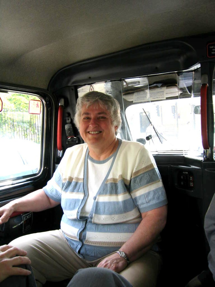 2004 London Carole sits in taxi