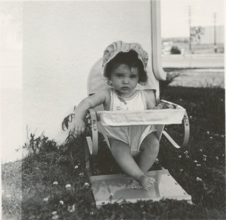 Carole Lee 3-4 months 1941 outside in baby chair 3