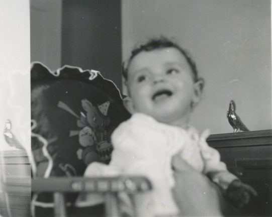 Carole Lee in high chair about 2 months