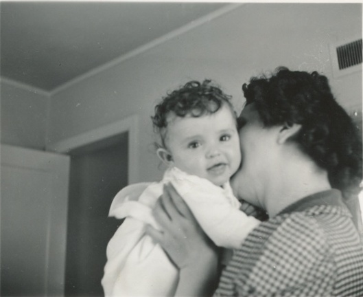 Carole Lee inside 1941 with Cora kissing her