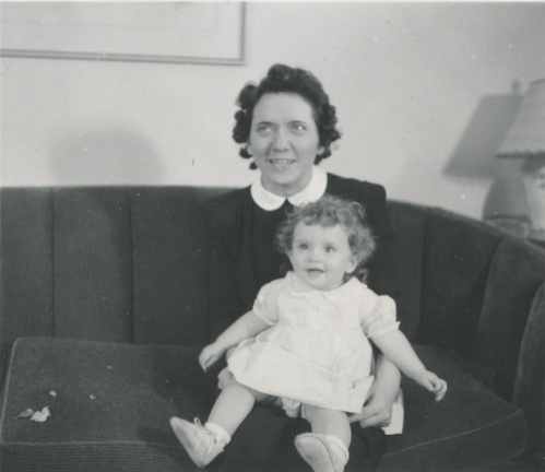 Cora and Carole Stanard later in 1941 sitting on couch