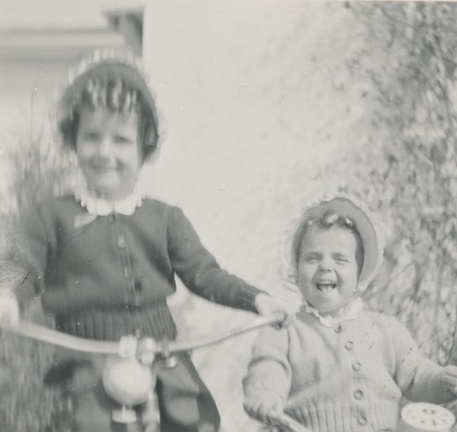 Carole Lee and Lynn Stanard riding bicycles 1944? 3
