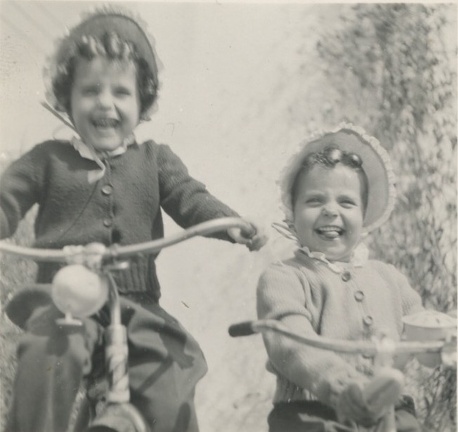 Carole Lee and Lynn Stanard riding bicycles 1944?