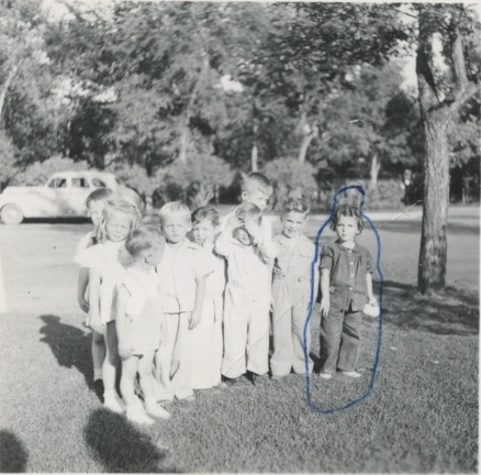 Carole Lee with a group of boys about 1946